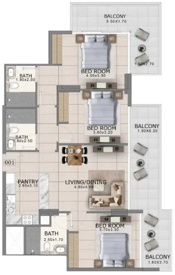 3 bedroom Apartments floor plan at Arlington Park 2