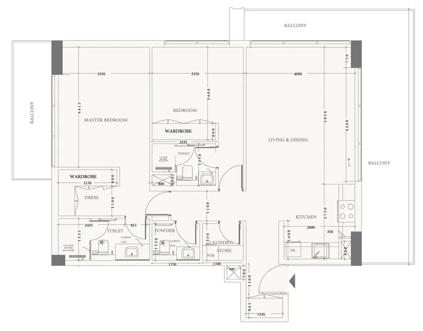 2 bedroom apartments floor plan at Arche Residences