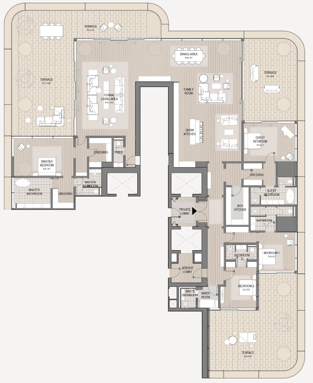 4.5 bedroom Apartments floor plan at Vela Viento