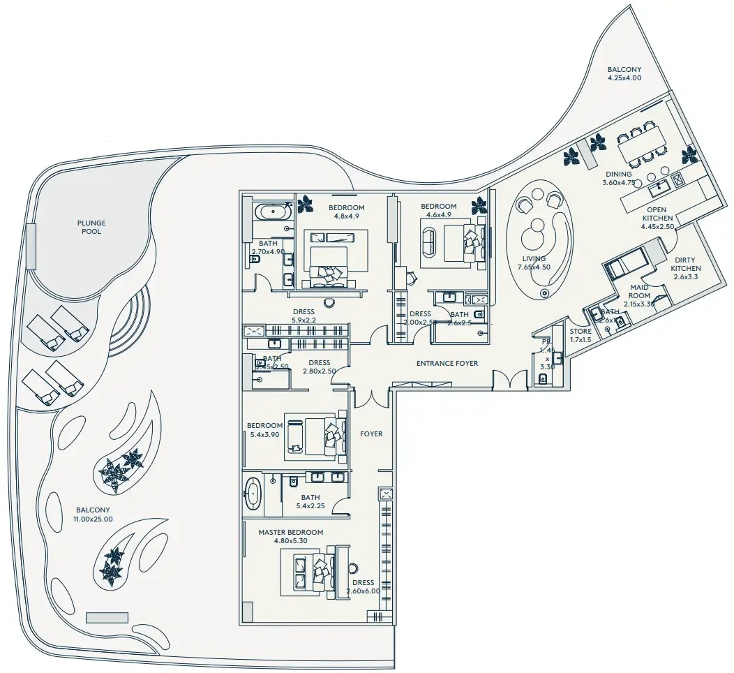 4 bedroom Penthouse floor plan at Rivage
