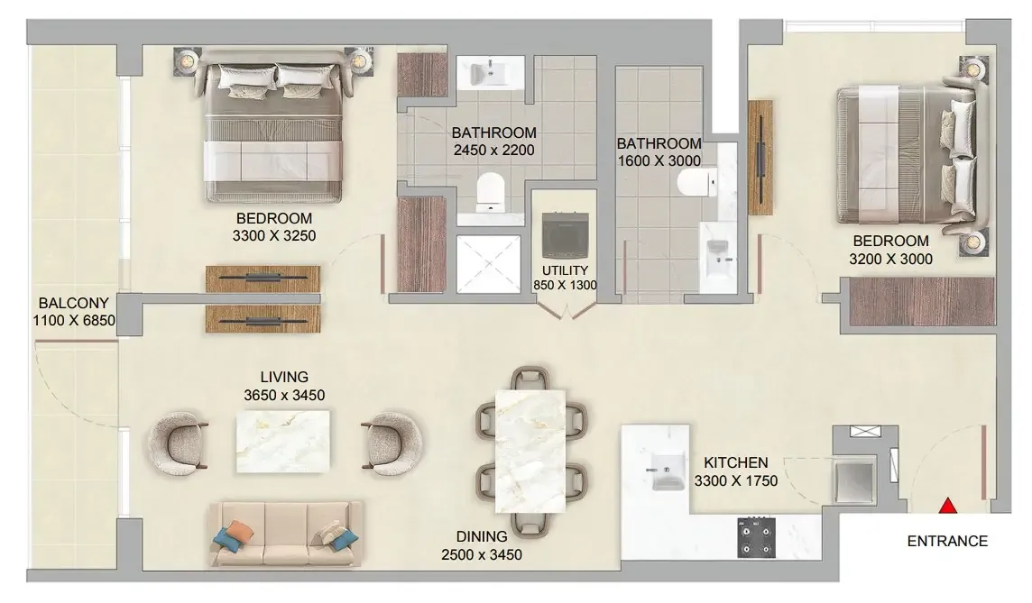 2 bedroom Apartments floor plan at The Woods at Sobha Sanctuary