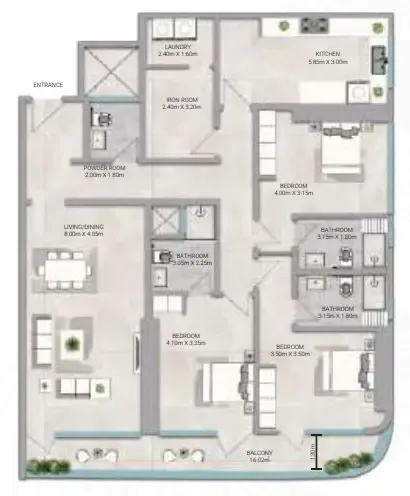 3 bedroom Apartments floor plan at Amwaj Tower