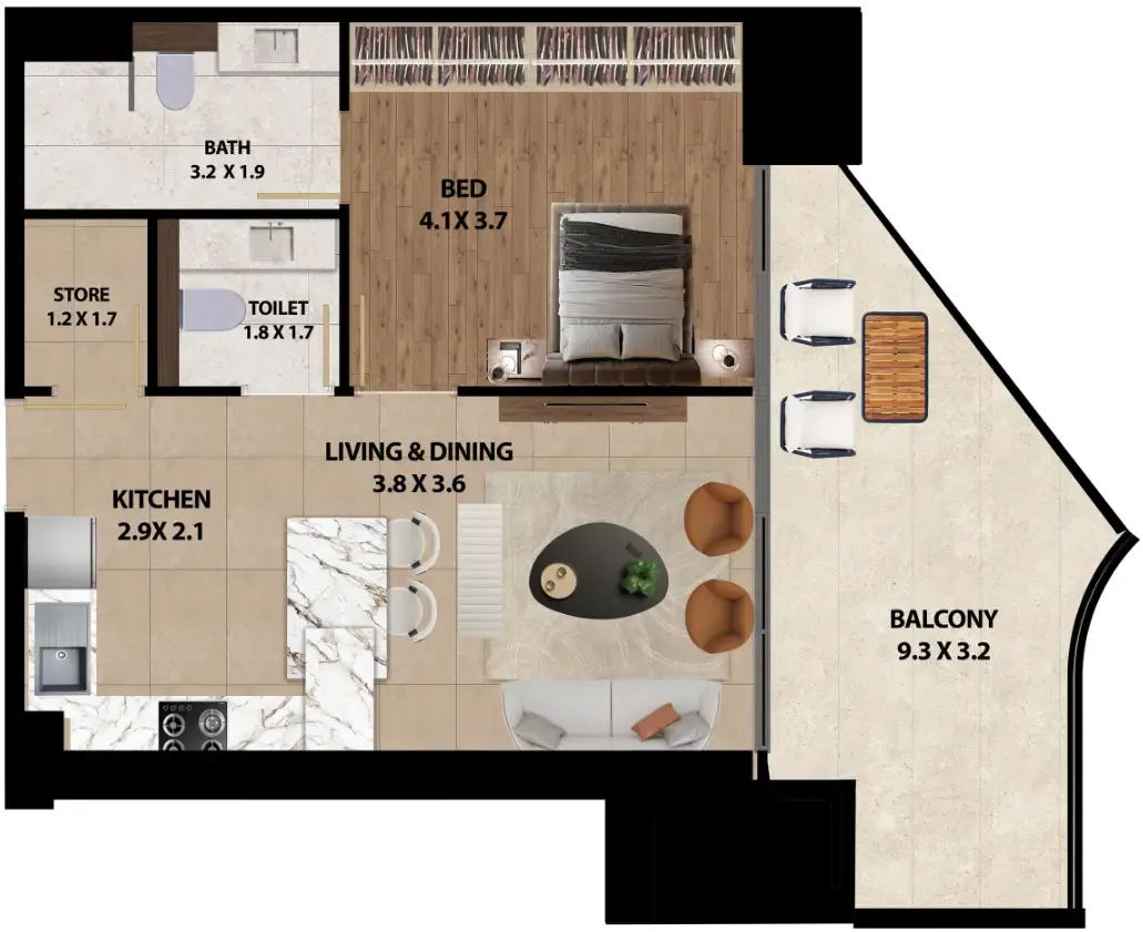 1 bedroom Apartments floor plan at Marquis One