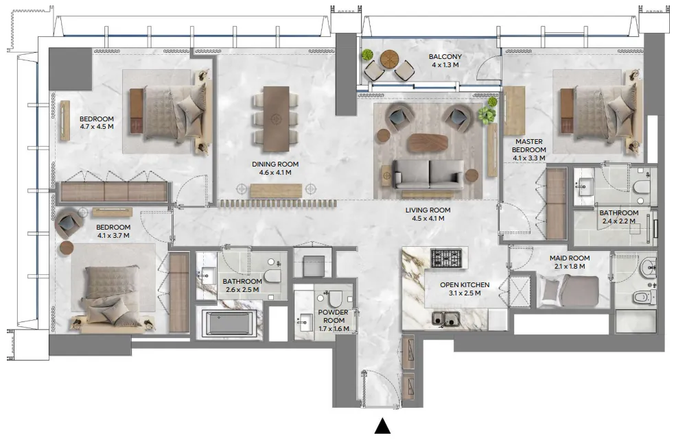 3 bedroom Apartments floor plan at DIFC Heights Tower