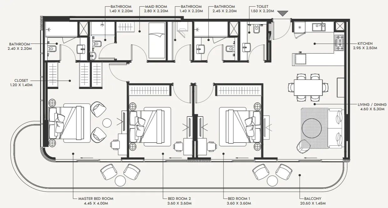 3 bedroom Apartments floor plan at Azizi Amir