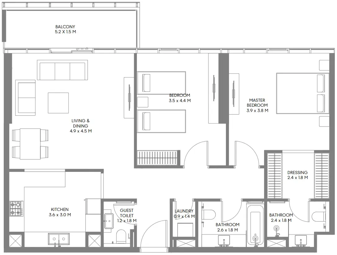 2 bedroom Apartments floor plan at The Gate 6