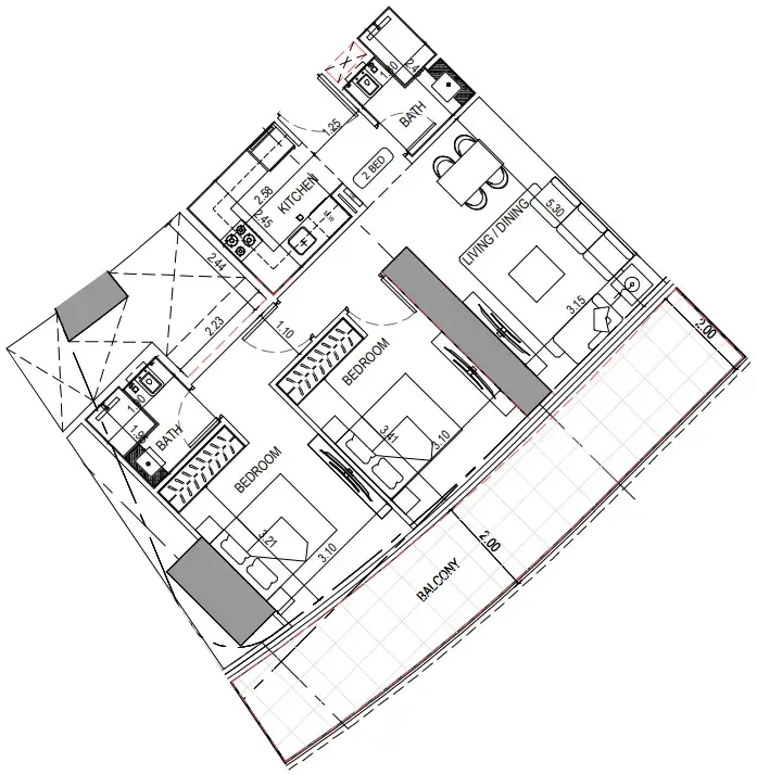 2 bedroom Apartments floor plan at Binghatti Sky Terraces