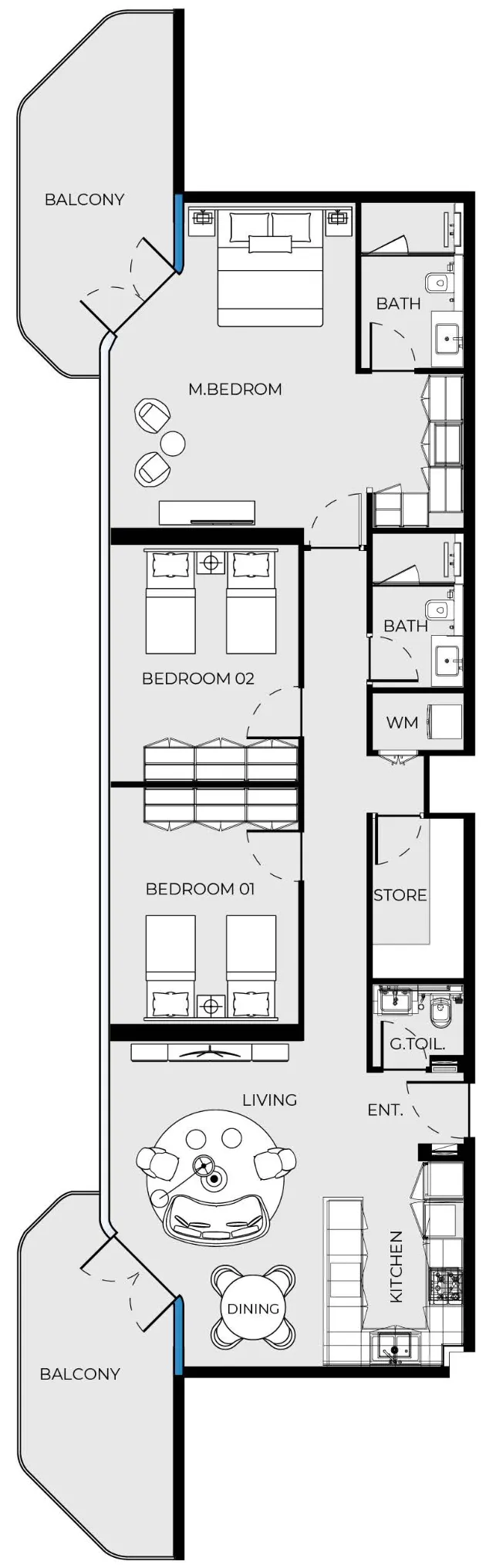 3 bedroom Apartments floor plan at Luxury Canal Residences