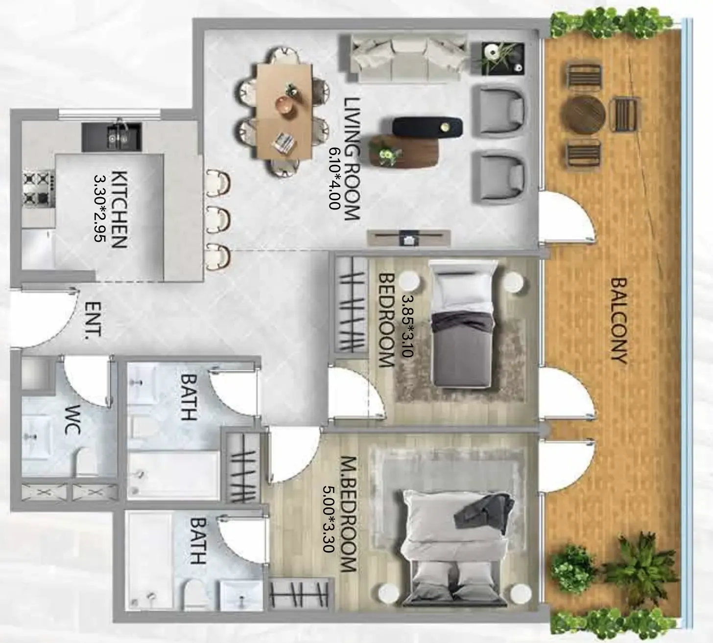2 bedroom Apartments floor plan at 311 Boulevard