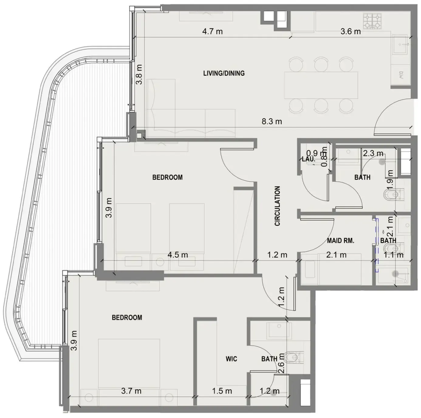 2 bedroom Apartments floor plan at Blue Marina Residence
