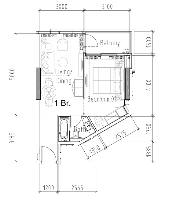 1 bedroom Apartments floor plan at Damac Hills 2 - Hotel Edge by Rotana