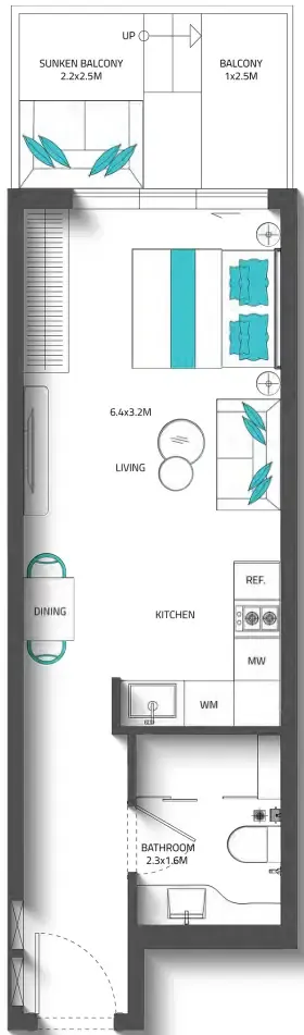 0 bedroom Apartments floor plan at Reef 996