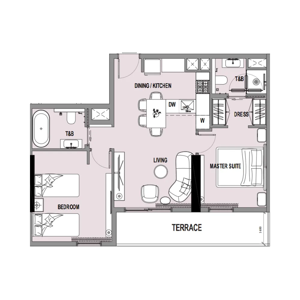 2 bedroom Apartments floor plan at Verso