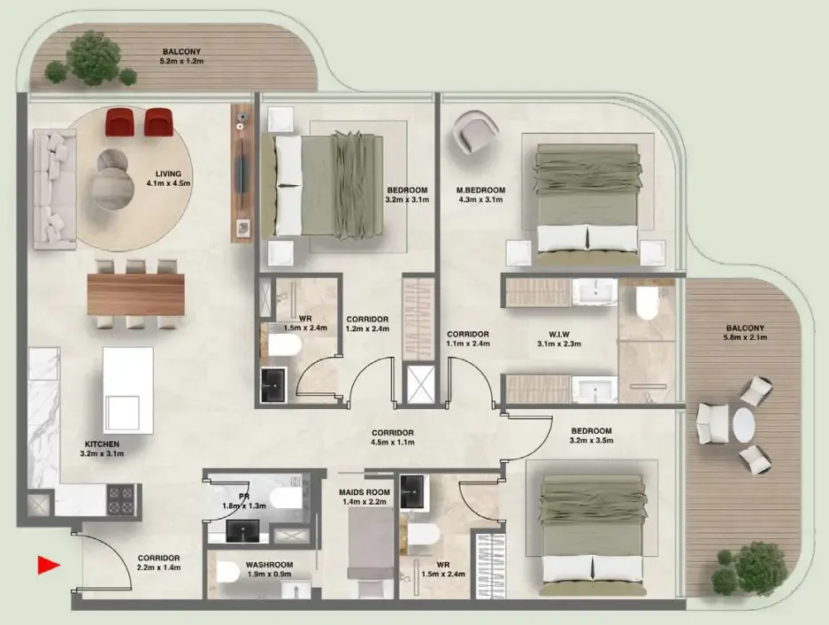 3.5 bedroom Apartments floor plan at The Tides