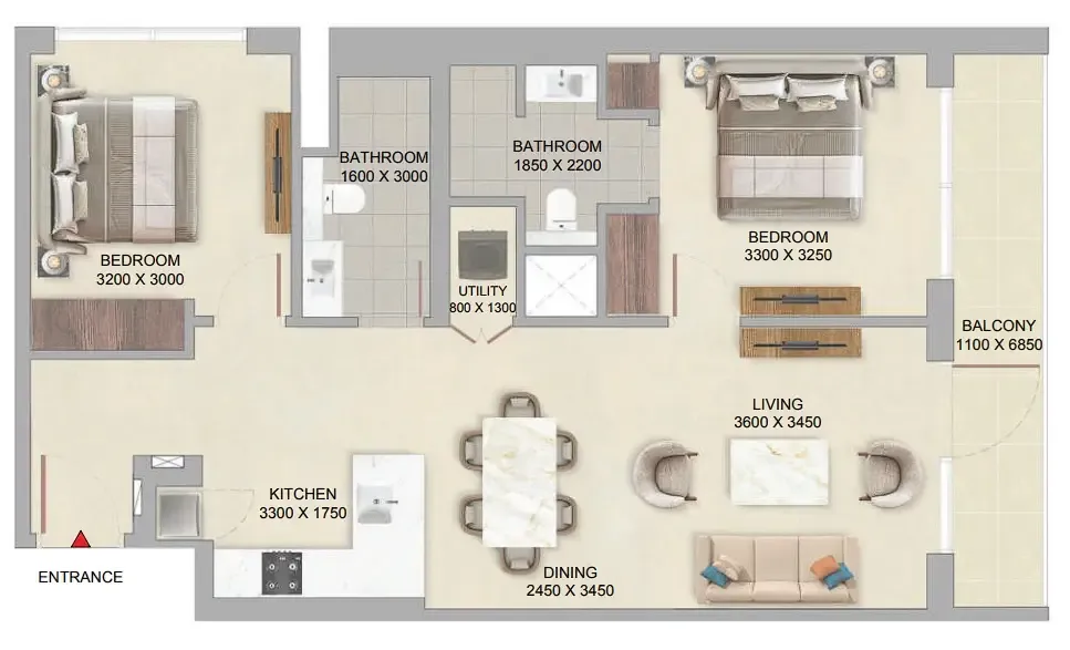 2 bedroom Apartments floor plan at The Woods at Sobha Sanctuary