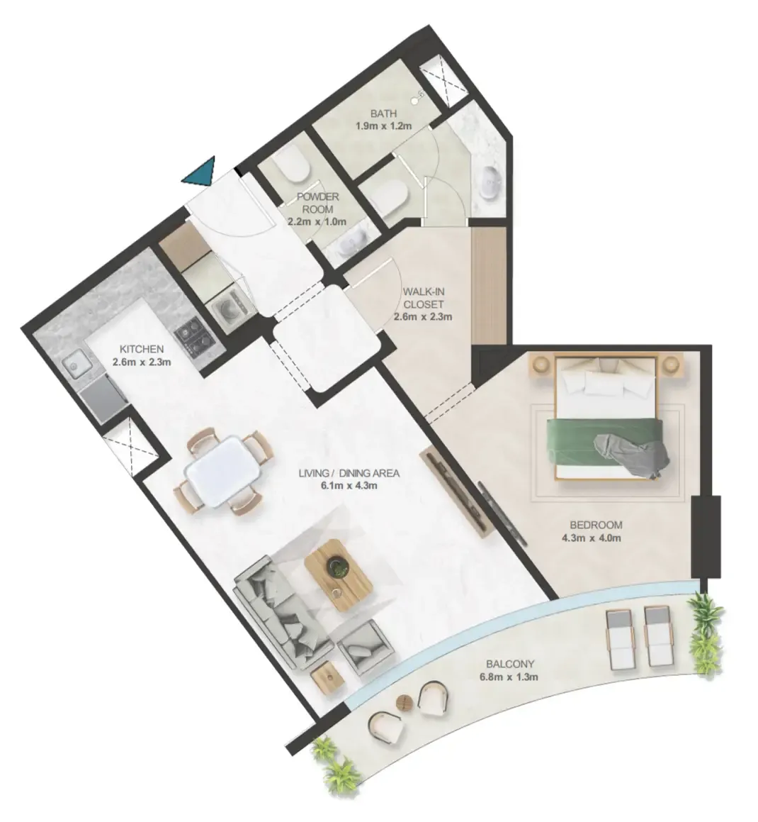 1 bedroom Apartments floor plan at Oystra