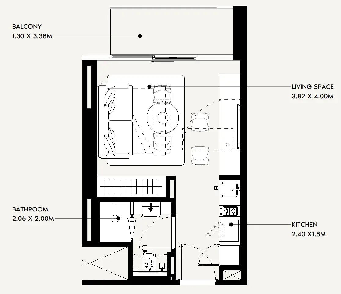 0 bedroom Apartments floor plan at Jaddaf Beach Oasis