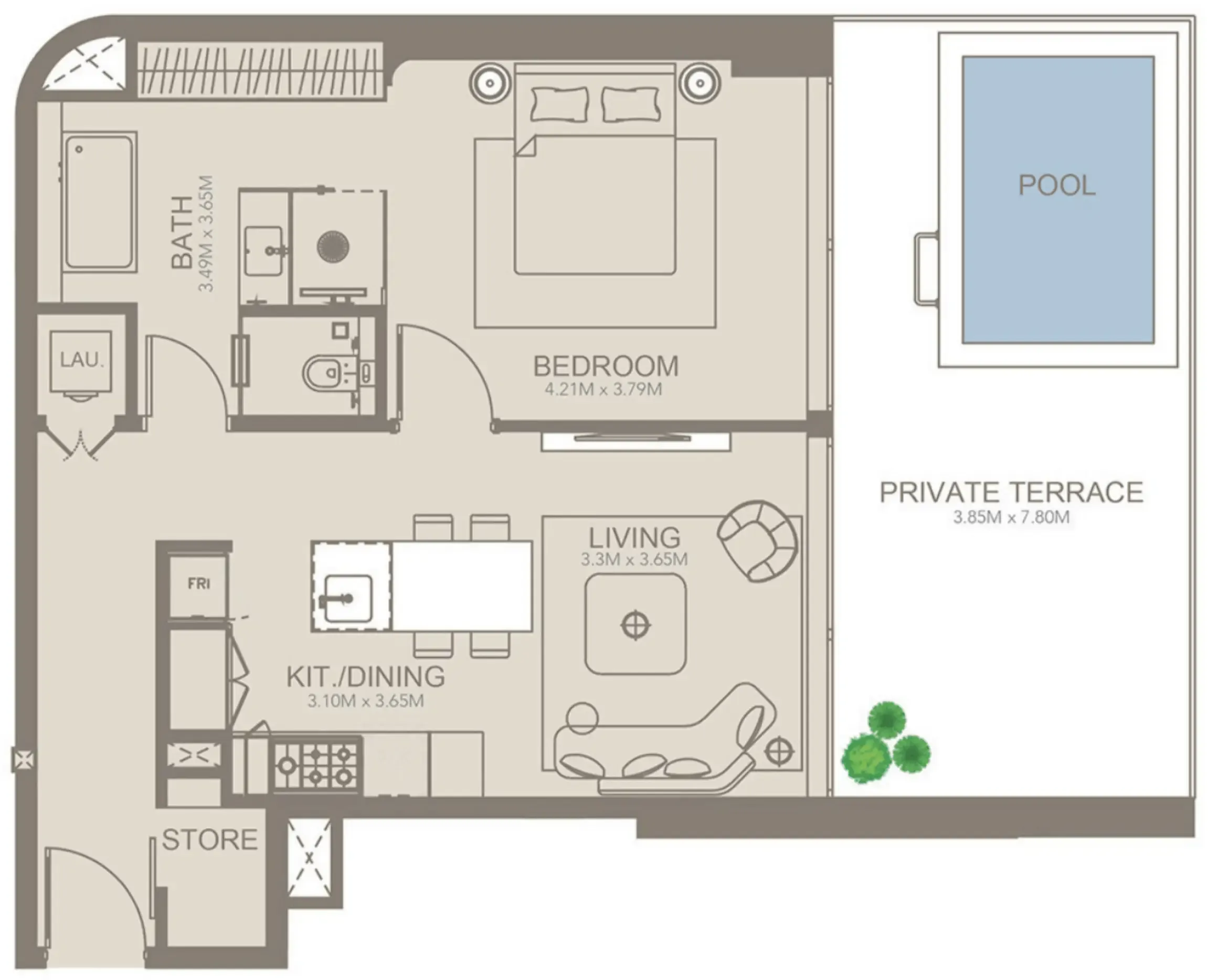 1 bedroom Apartments floor plan at Golf Grove by Regent