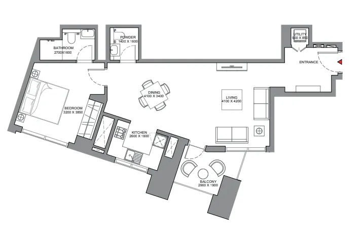 1 bedroom Apartments floor plan at Skyscape