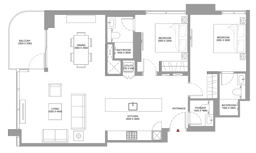 2 bedroom Apartments floor plan at Pristine Beach Residences