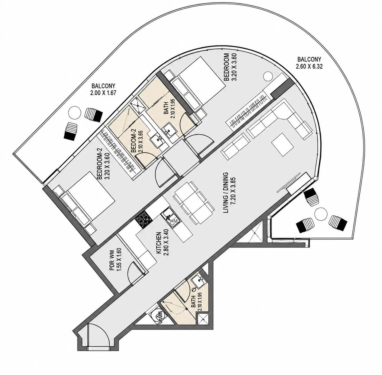 2 bedroom Apartments floor plan at Val by Kasco
