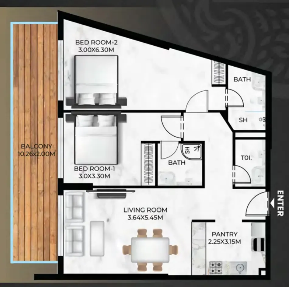 2 bedroom Apartments floor plan at Lumina Vista