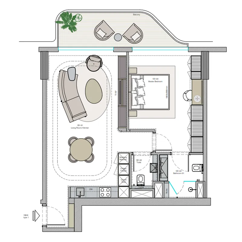 1 bedroom Apartments floor plan at Helvetia Verde