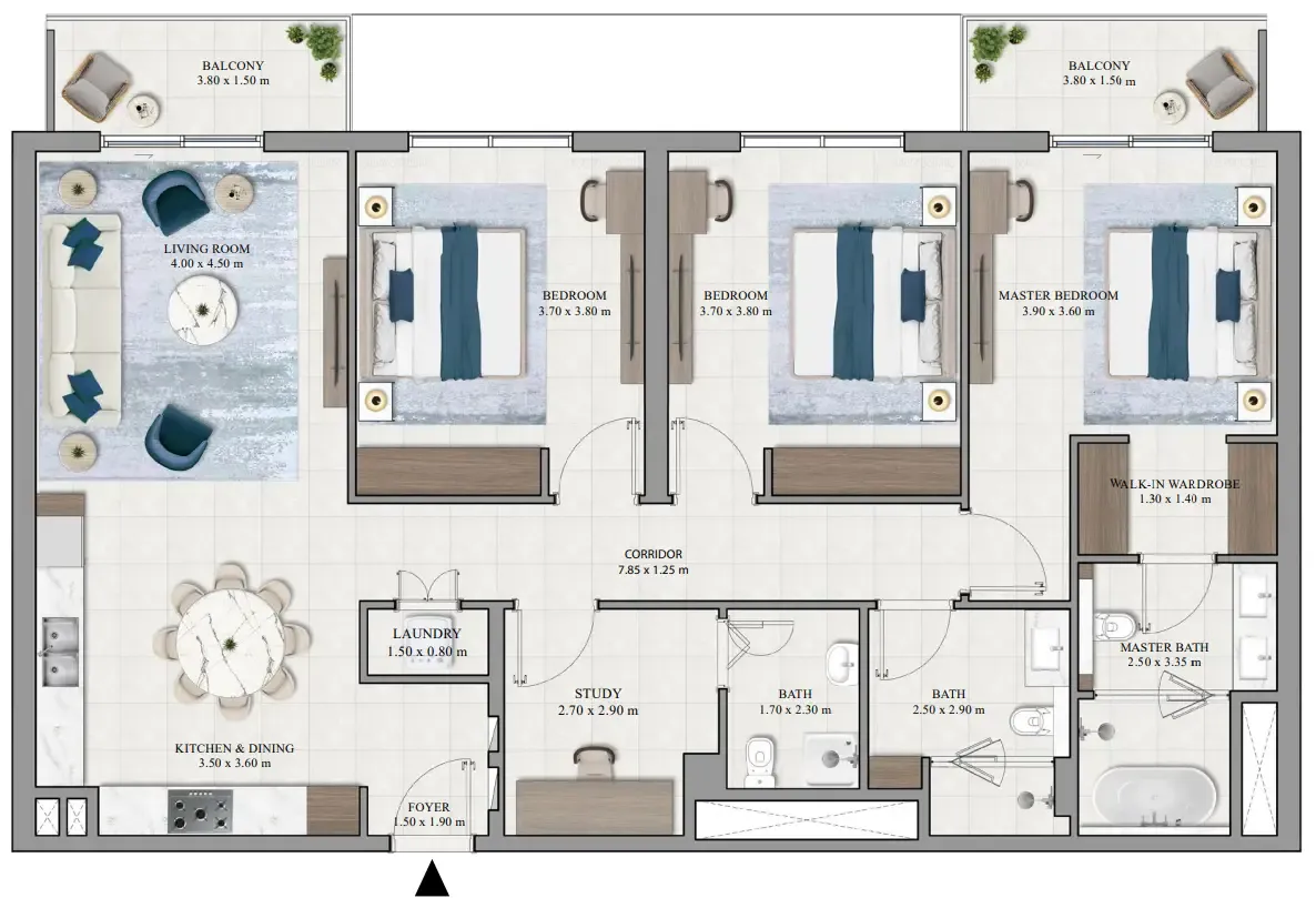 3 bedroom Apartments floor plan at Grove Ridge