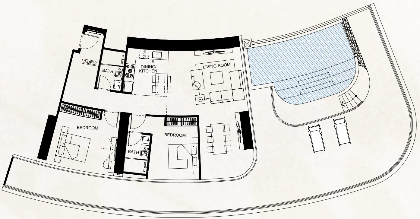 2 bedroom Apartments floor plan at Binghatti Flare