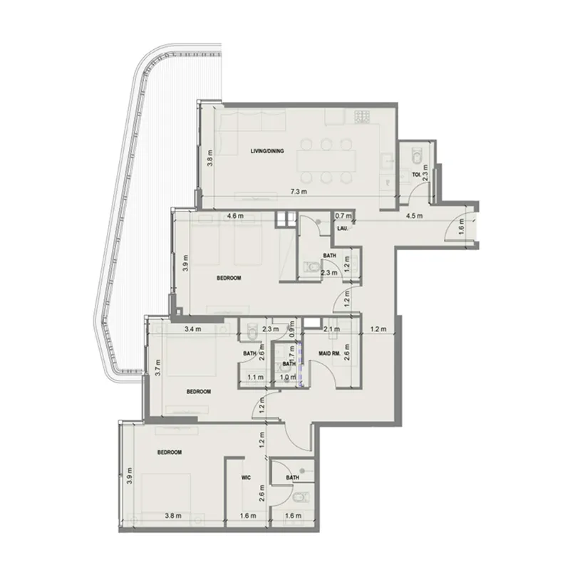 3 bedroom Apartments floor plan at Blue Marina Residence