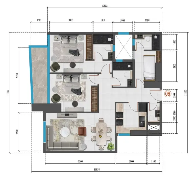 2 bedroom Apartments floor plan at Faradis Tower