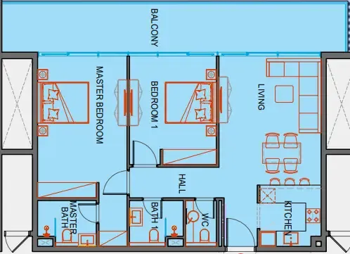 2 bedroom Apartments floor plan at SkyGate Tower