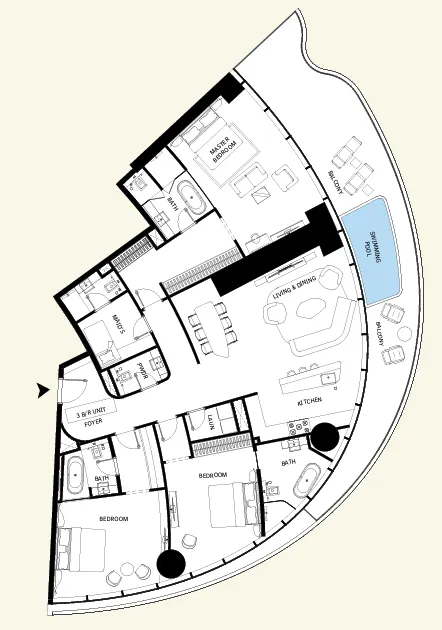 3 bedroom Apartments floor plan at Mercedes-Benz Places by Binghatti