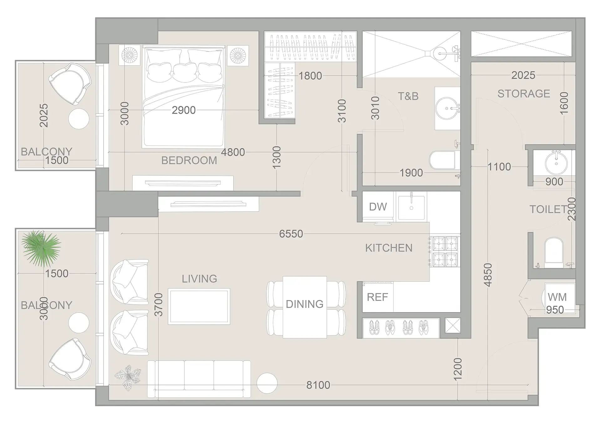 1.5 bedroom Apartments floor plan at 1WOOD Residence 2