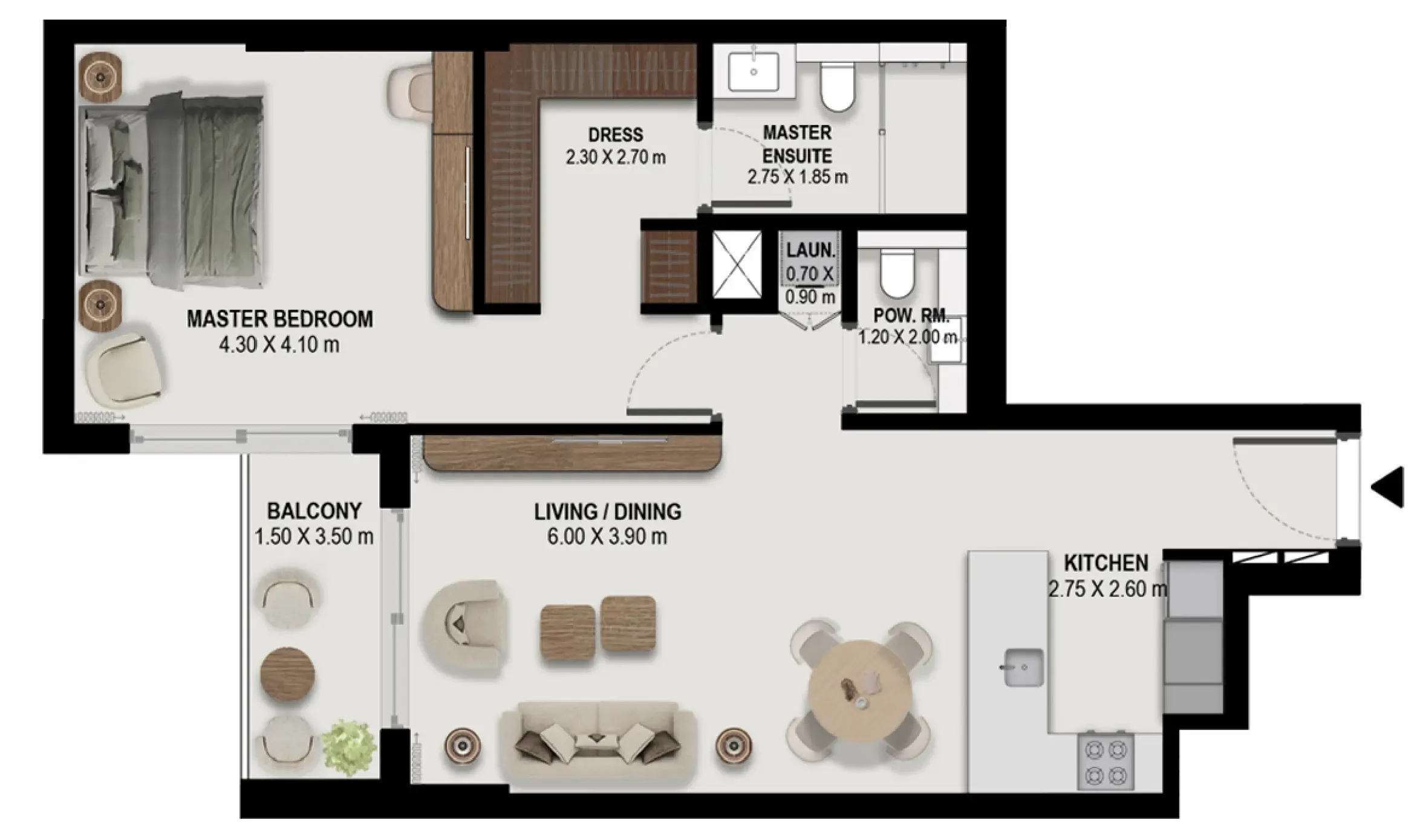 1 bedroom Apartments floor plan at Boulevard Park at Wasl Gate