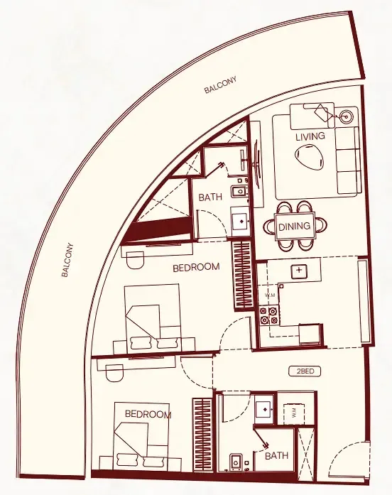 2 bedroom Apartments floor plan at Binghatti Skyflame