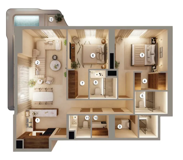 2 bedroom Apartments floor plan at Tivanno Residence
