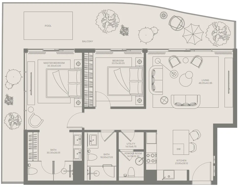 2 bedroom Apartments floor plan at Bond Enclave