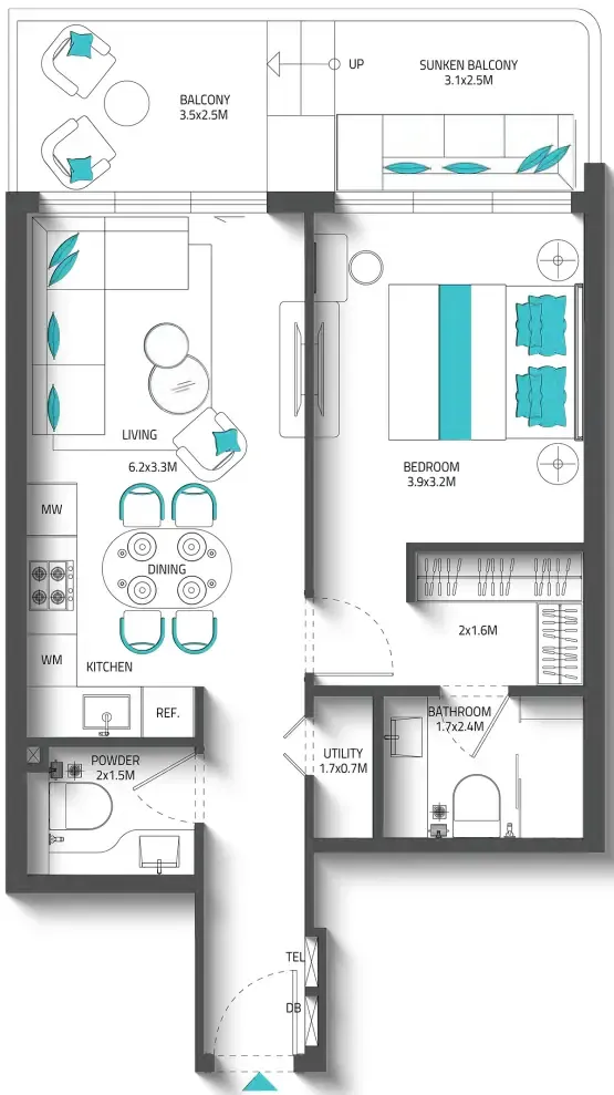 1 bedroom Apartments floor plan at Reef 996