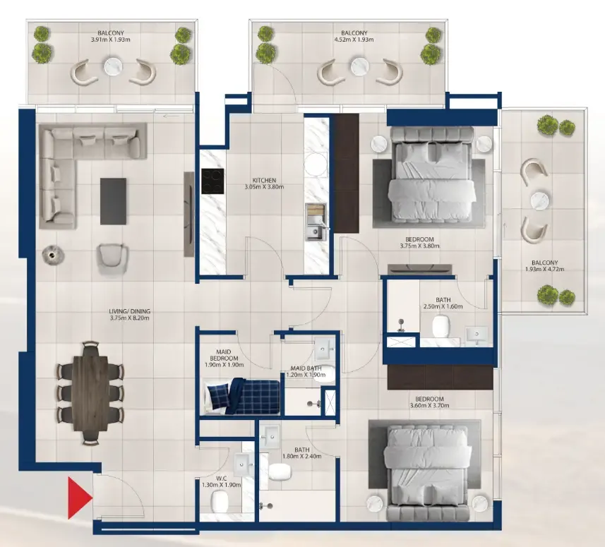 2 bedroom Apartments floor plan at Al Vista
