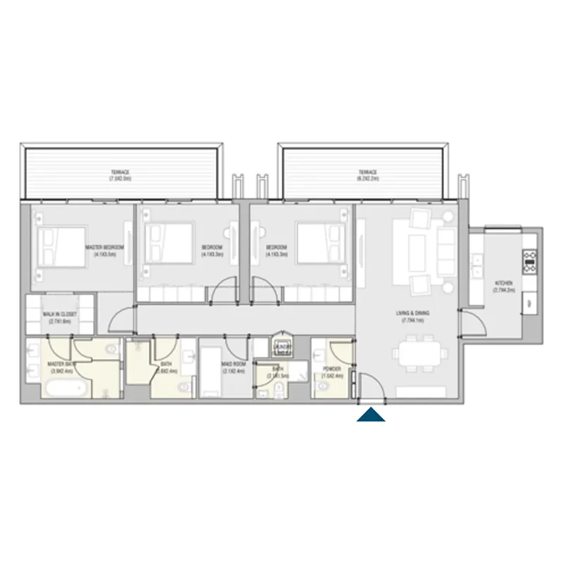 3 bedroom Apartments floor plan at Vida Residences Saadiyat Island