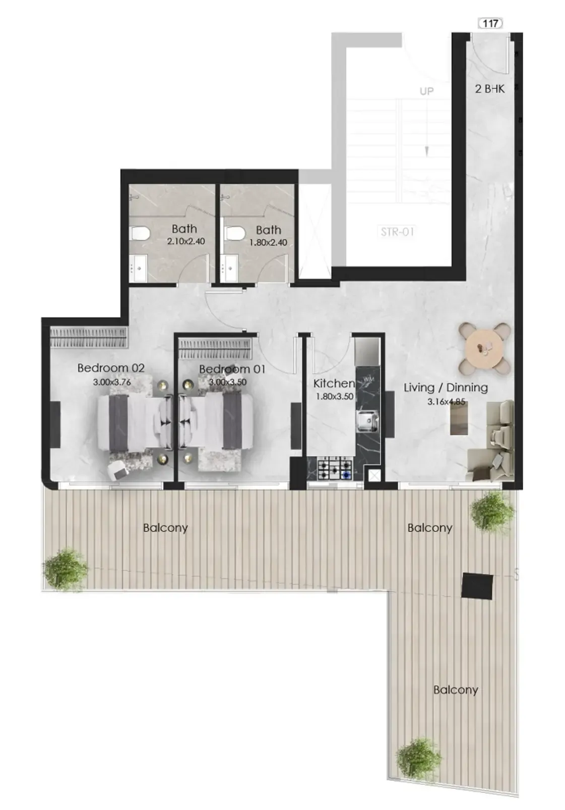 2 bedroom Apartments floor plan at Aristo