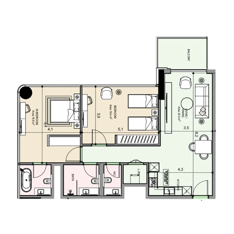 2 bedroom Apartments floor plan at Edgewater Residences 1, 2 and 3