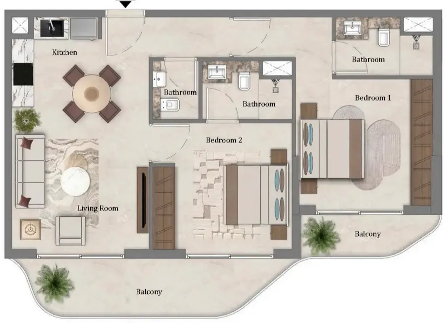 2 bedroom Apartments floor plan at Mirari Lagoon by Zoya