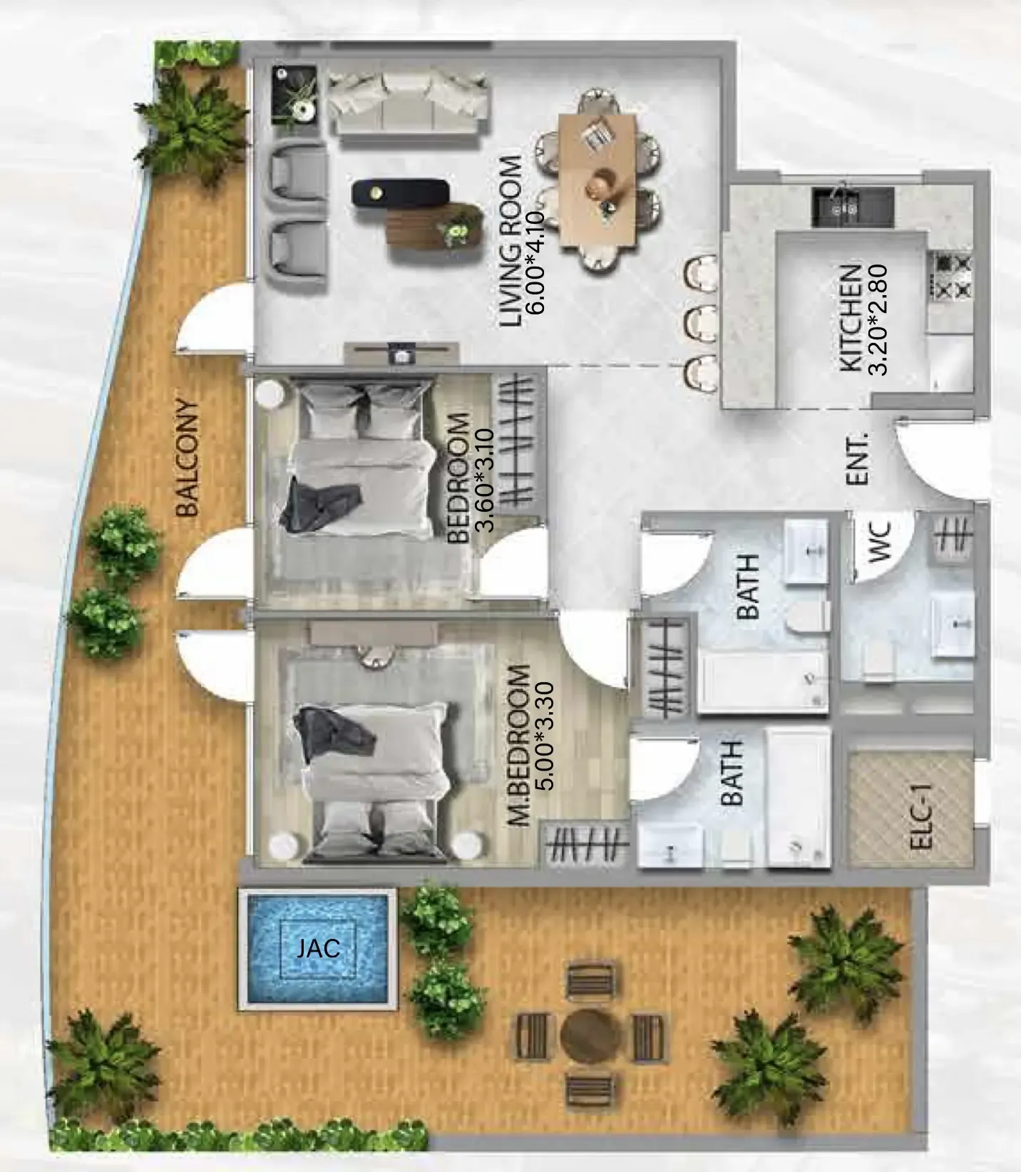 2 bedroom Apartments floor plan at 311 Boulevard