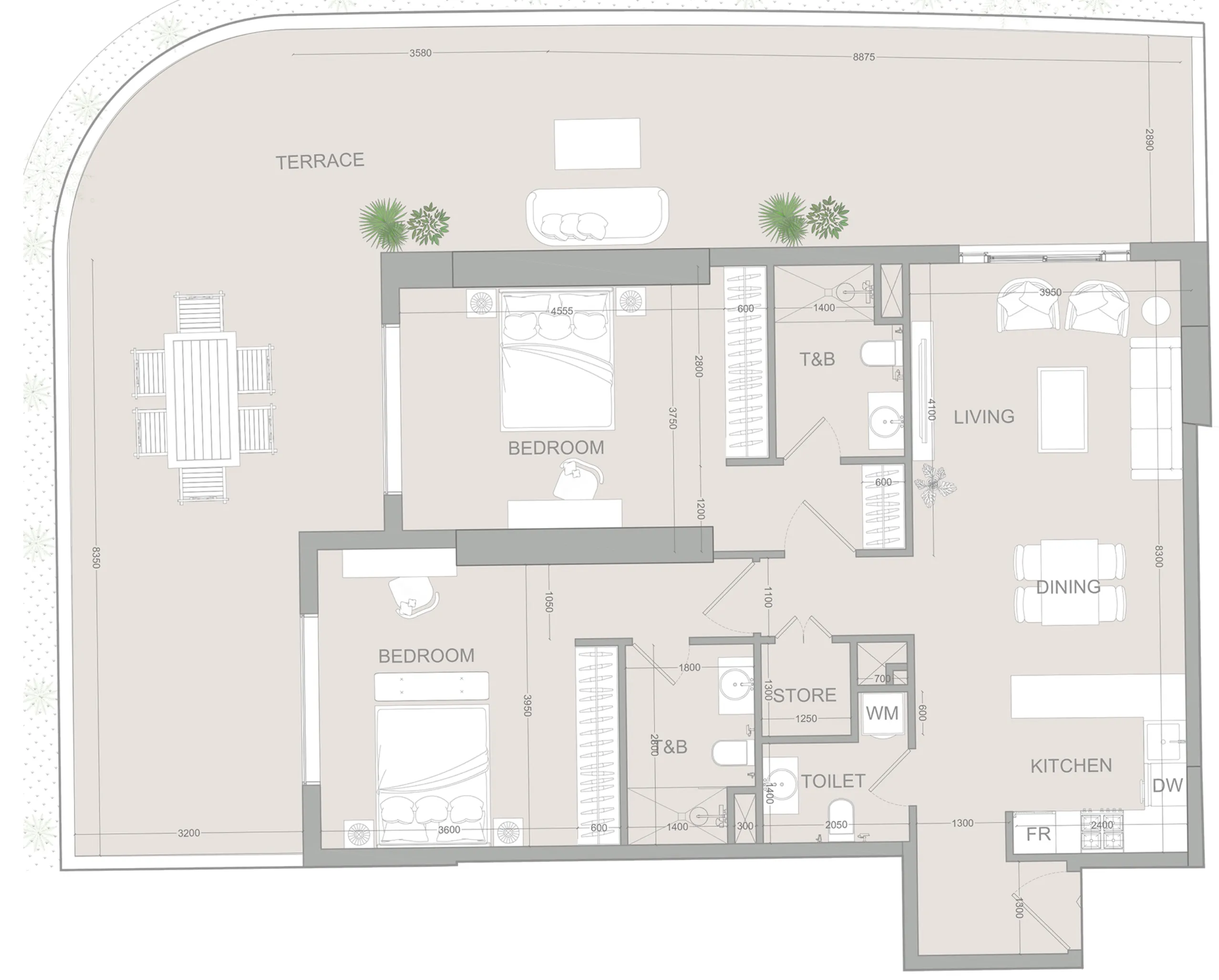 2 bedroom Apartments floor plan at AUREL1A Residence