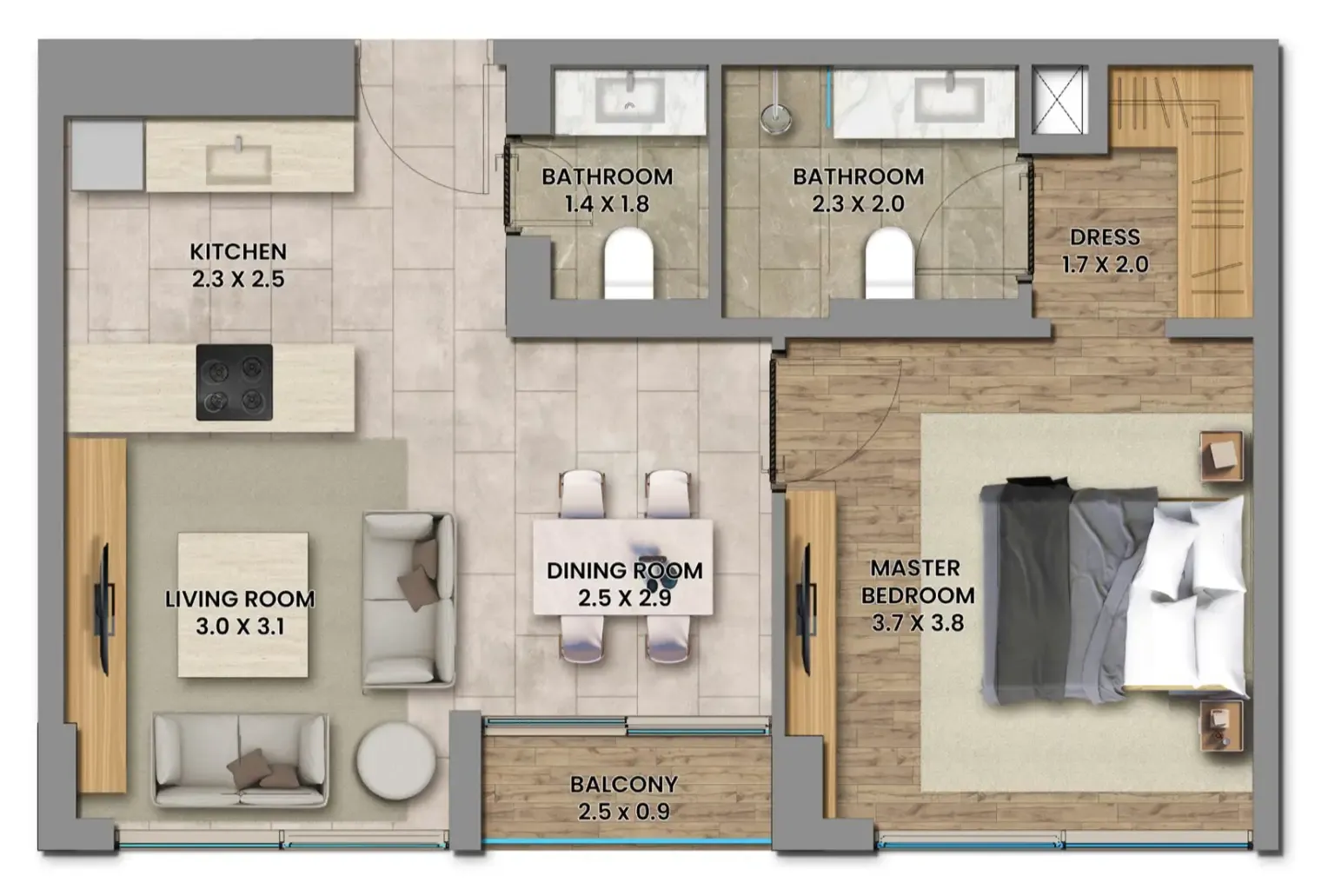 1 bedroom Apartments floor plan at Elemental 78
