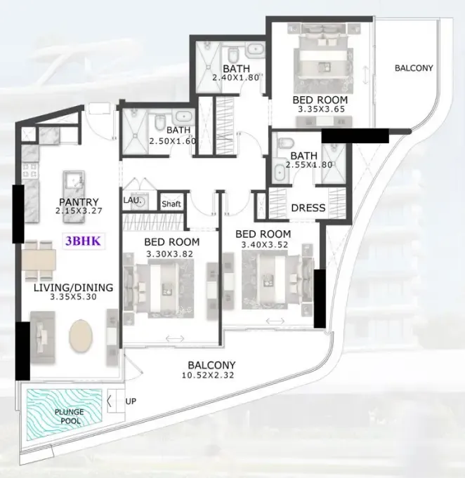 3 bedroom Apartments floor plan at 48 Parkside