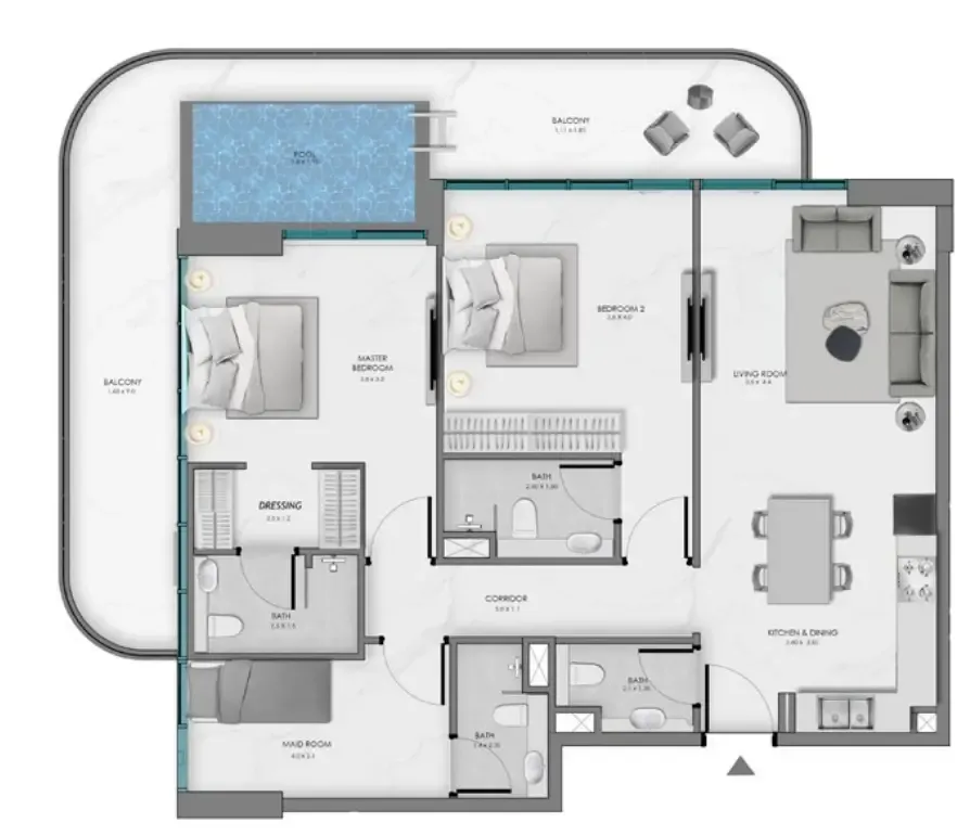 2 bedroom Apartments floor plan at Samana Ocean Bay
