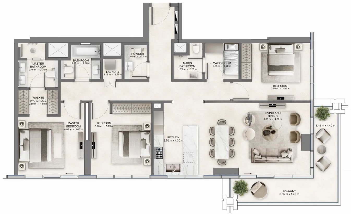 3 bedroom Apartments floor plan at The Residences DIFC Zabeel District